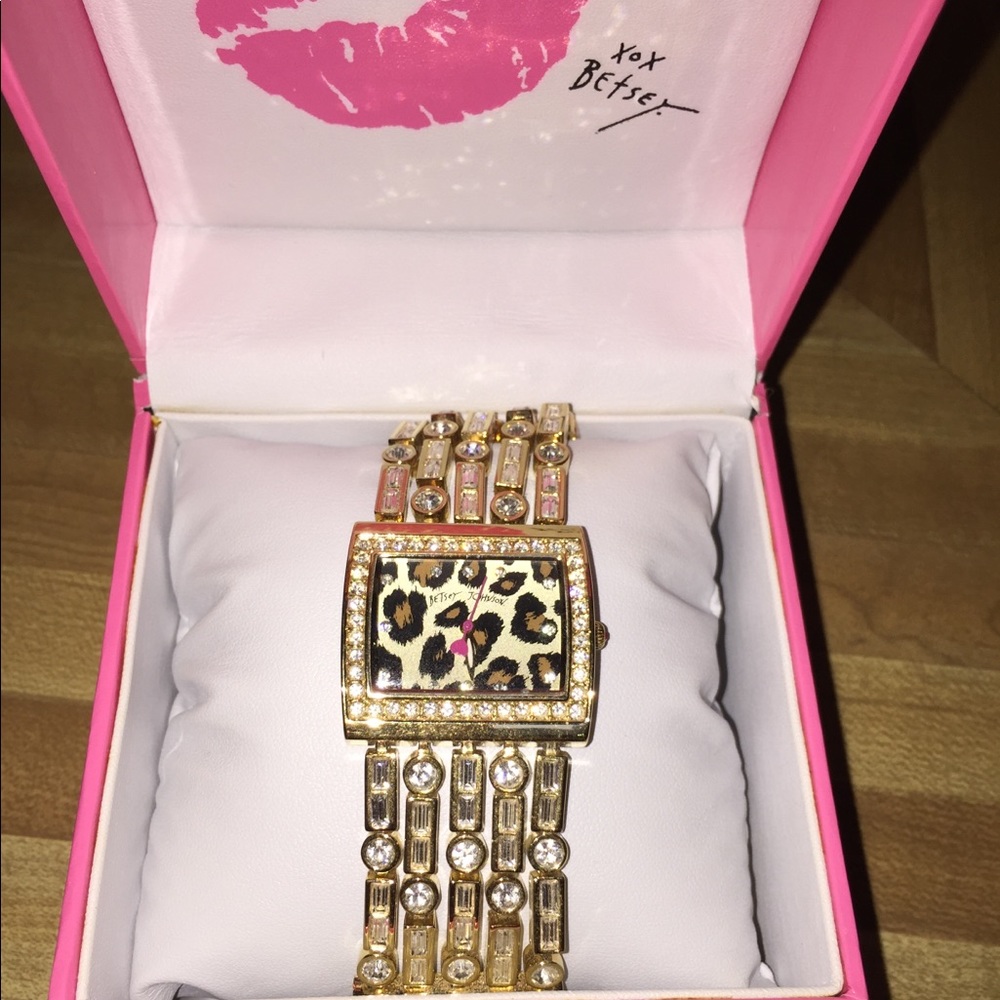 Betsy Johnson gold leopard face watch